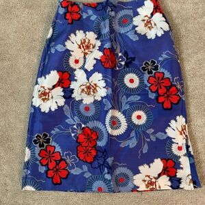 Silk Japanese Blue and Red floral print Skirt